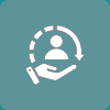 Icon showing a hand holding user profile with a circular arrow.