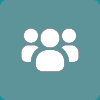 Three white user icons on a teal background.