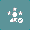 Icon of three people with stars and a check mark.